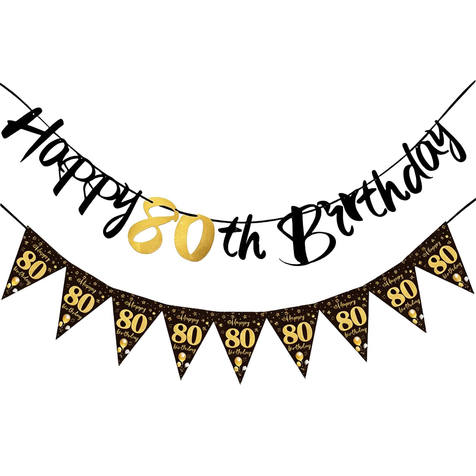 Shensuii 1Pcs 80th Birthday Banners, Happy 80th Decorations Banners for Men Women, Black Gold Banner Decor Supplies, Elegant Banner for Anniversary Theme Party Decorations