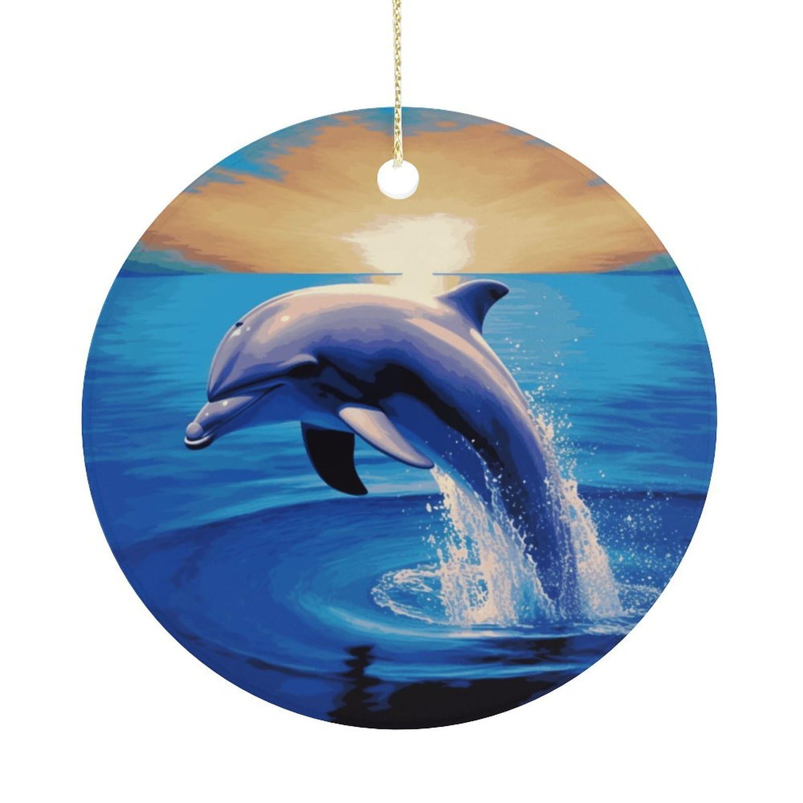 Elegant Dolphin Christmas Ornaments Colorful Round Ceramic Ornament Christmas Hanging Decor Christmas Tree Decorations Xmas Keepsake for Women Men Xmas Holiday Party