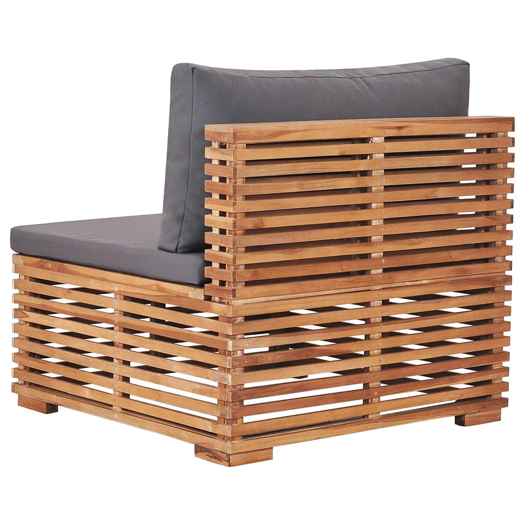 Canapé Central de Jardin en Bois de Teck Gris foncé, Design à Lattes, Coussins Gris, Dimensions 69,5 x 69,5 x 60 cm, siège 62 cm, pour terrasse Patio détente