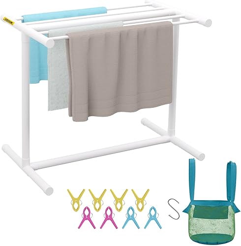 VEVOR Toallero de piscina 5 barras blanco organizador de almacenamiento independiente de PVC en forma de T incluye 8 clips para toallas bolsa de