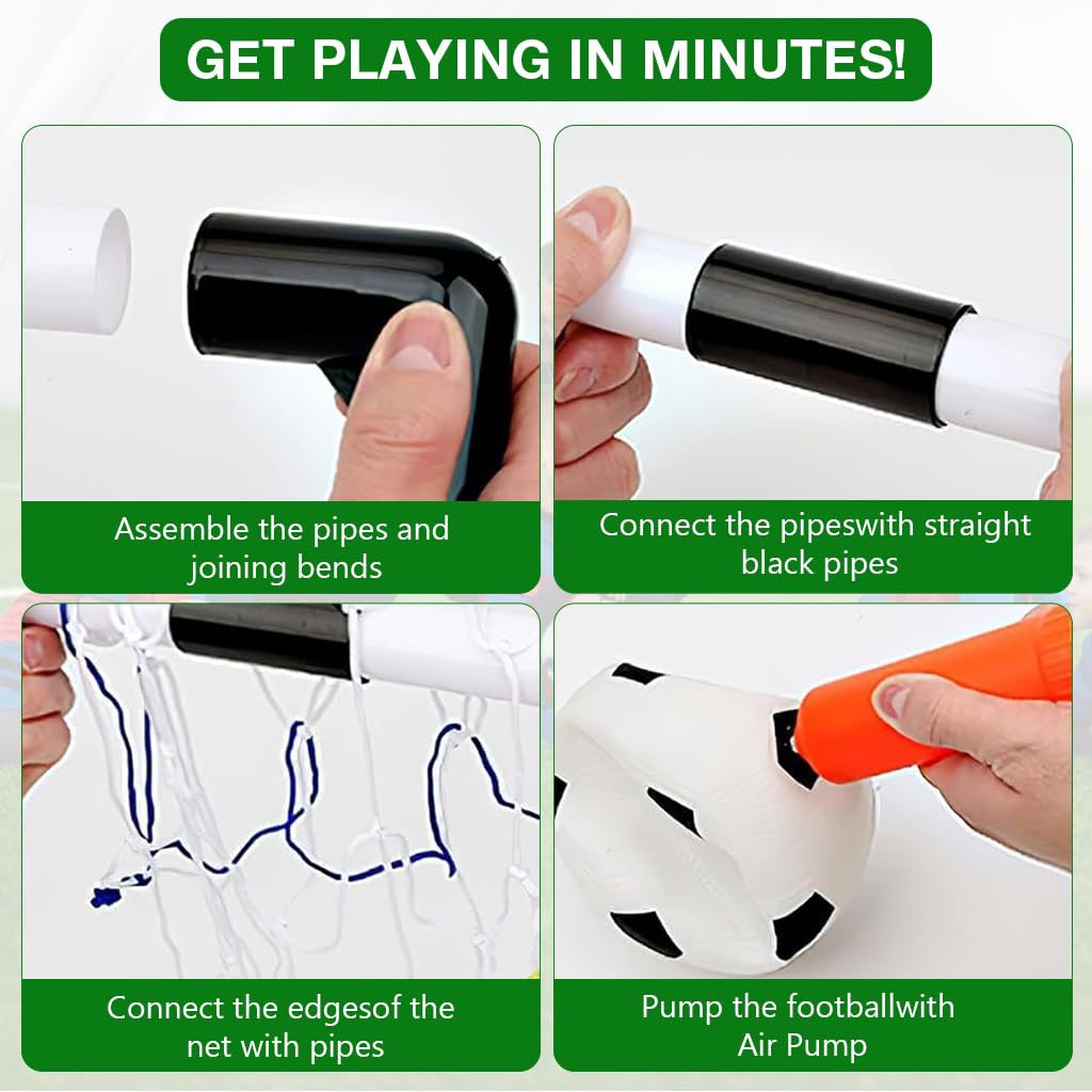 PROBEROS® Cotton Football Goals Kit Set of 2Pcs, Goal Target Nets DIY Assembly Small Outdoor Game with Inflatable Ball Toy & Manual Pump Indoor & Outdoor, Black - Image 7 thumbnail