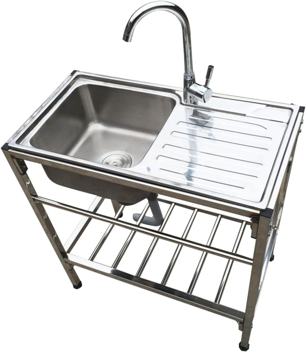 Stainless Steel Single Basin Kitchen Sink with Stand, Home Simple