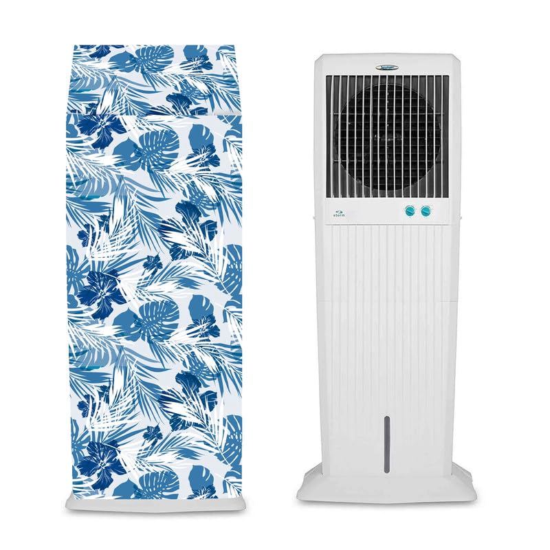 Image of Printed Cooler Cover Compatible for Symphony Storm 100-Litres Desert Air Cooler, Waterproof Cover, Size(LXBXH) 67X54X165 Cm, White Blue.