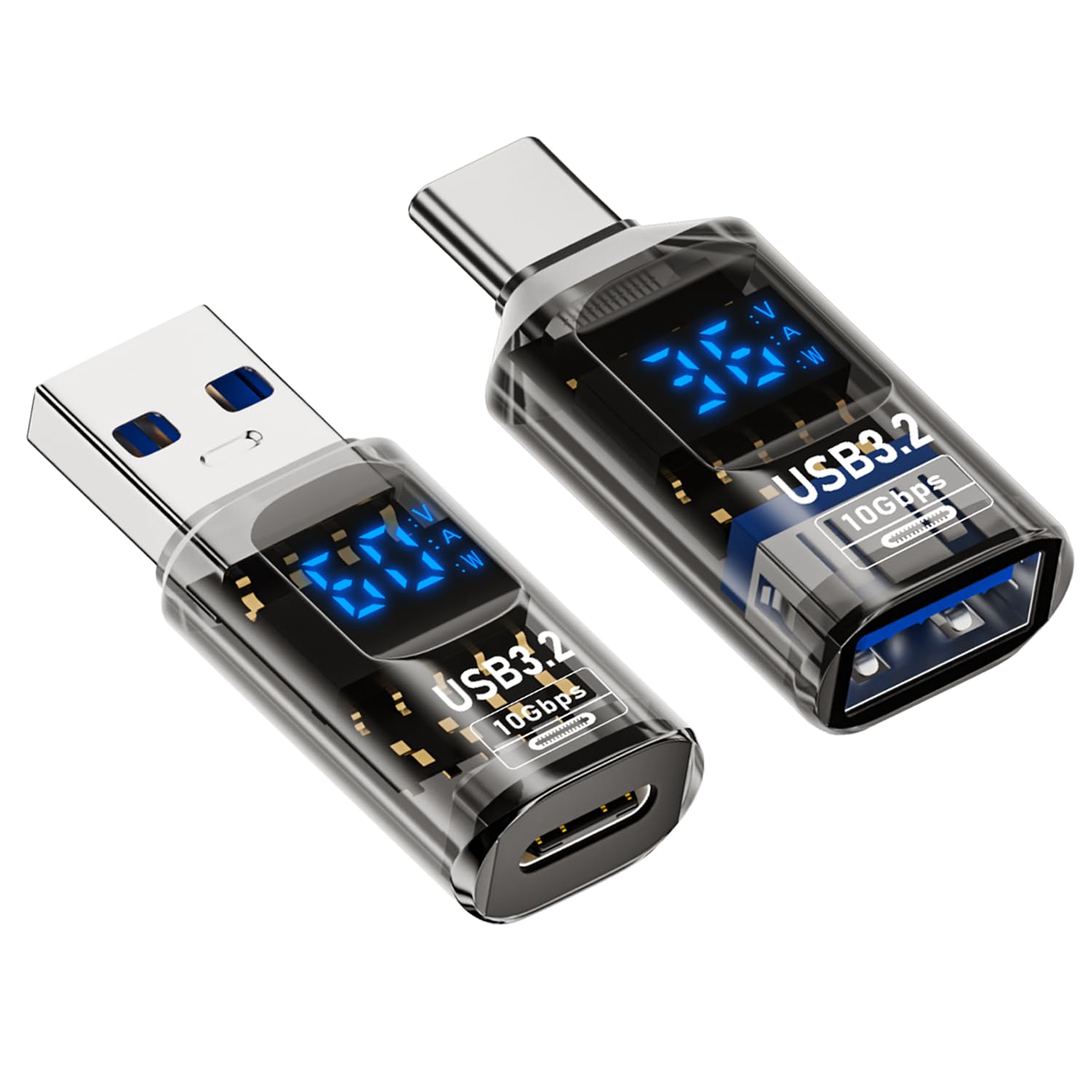 2-Pack USB-C Adapters With LED Display | 10Gbps USB 3.2 Type C To USB-A Converters