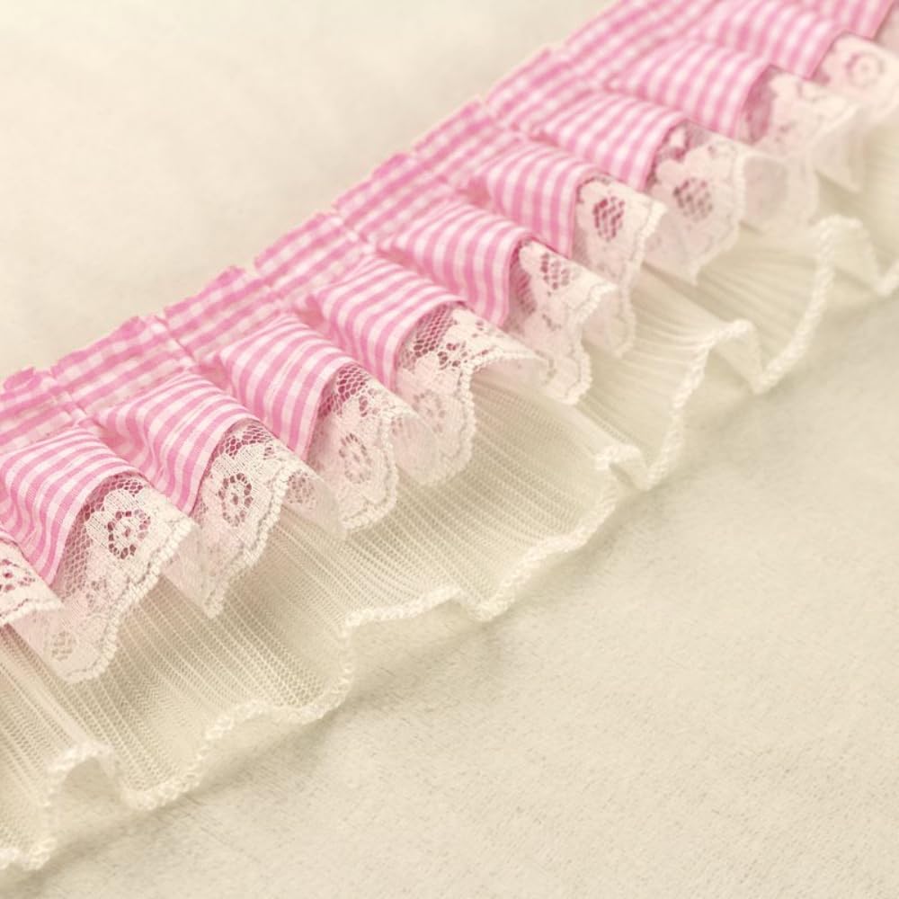 3 Yards 8 cm Wide Ruffle Lace Checked Pleated Lace Trim Lace Trim Lace Ribbons Lace Borders Decorative Ribbon for DIY Crafts Clothing Decoration Pink A