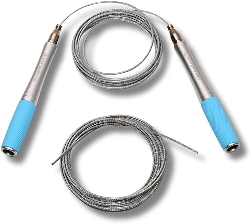 Hyperwear Cuerda de saltar de velocidad ajustable cabezal autoblocante patentado, colgadores de aluminio con agarres de silicona moleteados y cuerda
