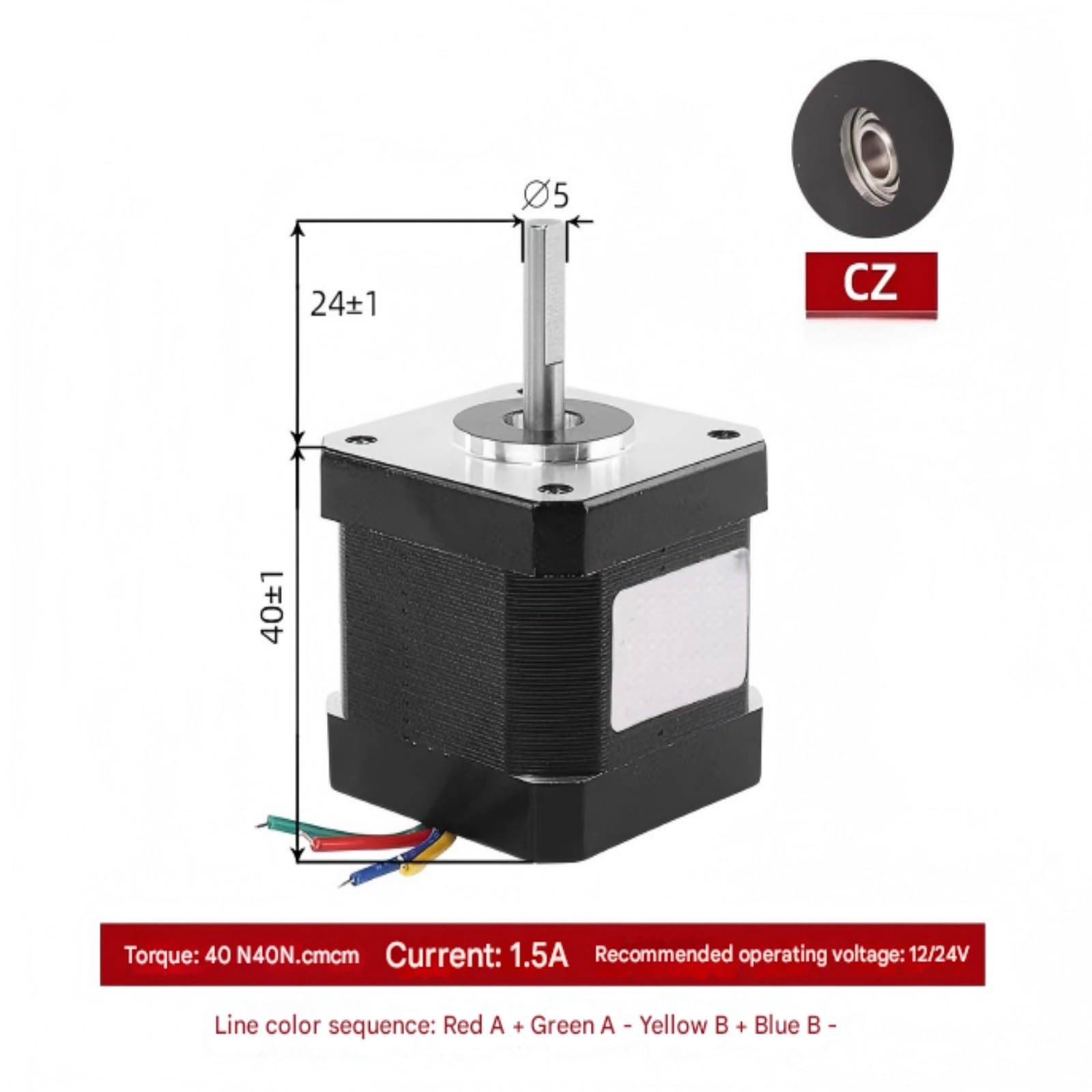 1,5 A 40 N.cm 4 Leitungen Nema17 Schrittmotor,8 Grad 3D-Druckteile mit magnetischem Kernloch CZ Schrittmotor