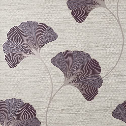 Fine Decor Miya Ginkgo SIDEWALL Plum