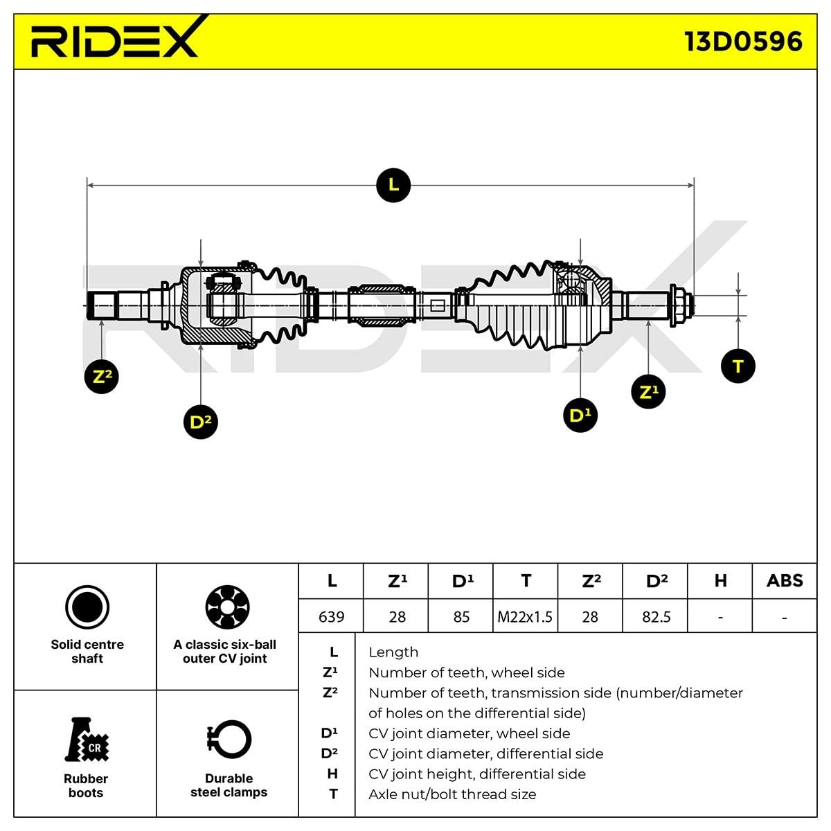 RIDEX 13D0603 Árbol de transmisión Delantero Izquierda Compatible con MAZDA 3 BK