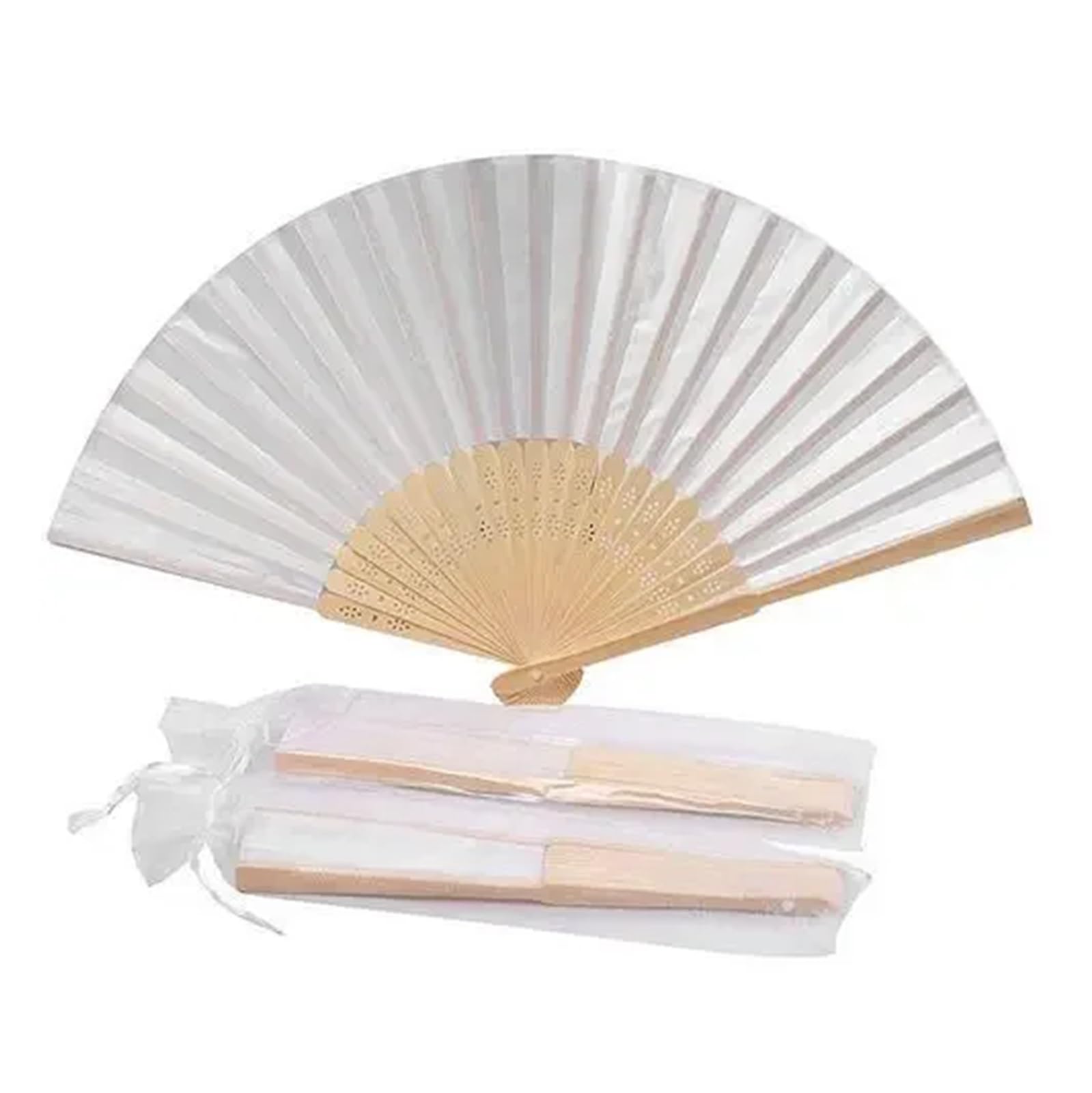 Akdjgfp White Paper Folding Fans 20Pcs Engraved Silk Hand Fan Wedding Fold Fan Vintage Fans Wedding Favor(White)