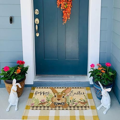 Miniatura 5 de CROWNED BEAUTY Felpudo de Pascua de 17 x 29 pulgadas, felpudo de conejito para interiores y exteriores, decoración de vacaciones, alfombra de