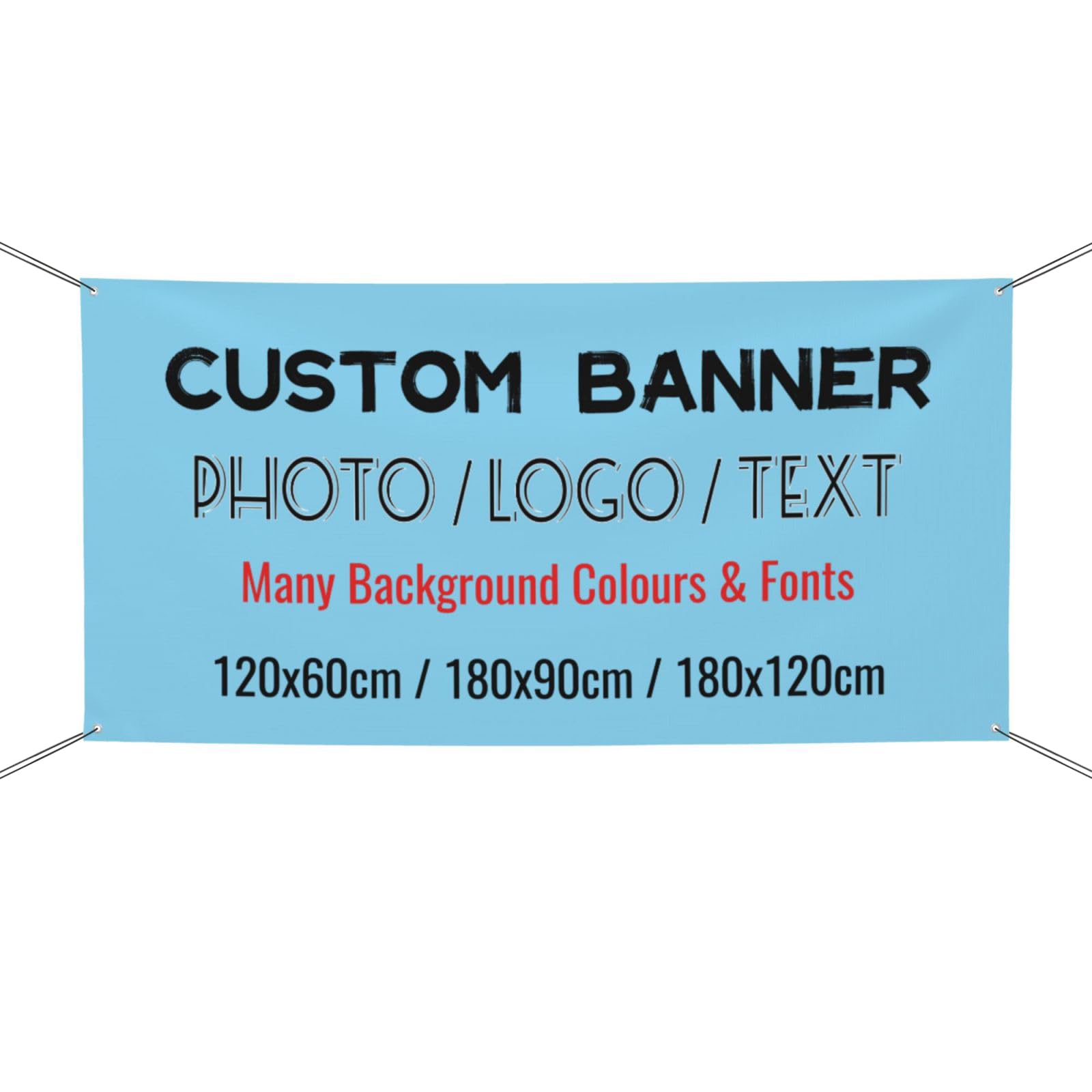 Personalised Photo Banner Add Any Image,Text, Logo Custom Banner Flag 4 Eyelets Customised Backdrop Sign Celebration Decor for Birthday, Graduation, Wedding, Event, Baby Shower, Business, 180x90cm