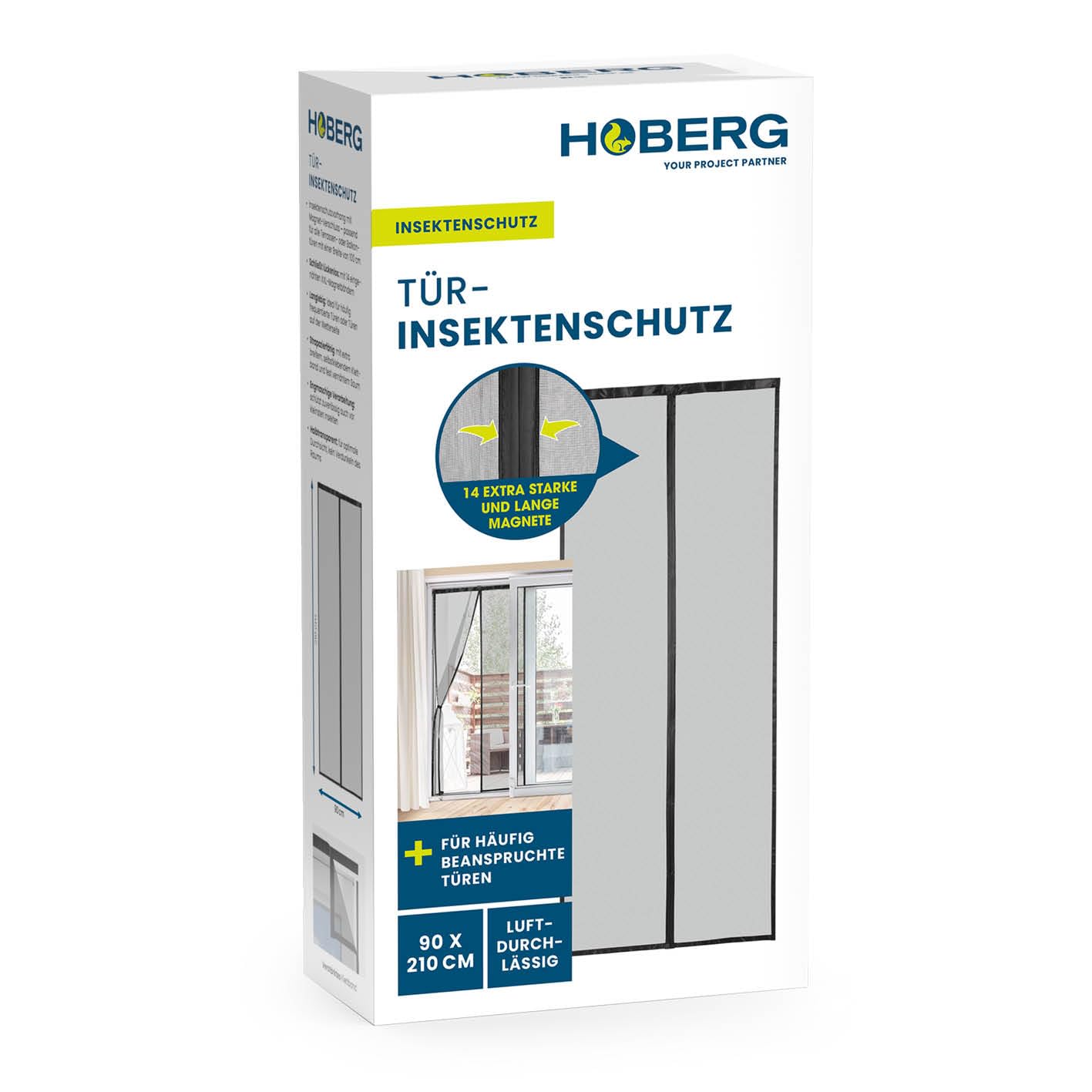 Hoberg Insect Screen Curtain 90 x 210 cm Fly Screen Door with XXL Magnetic Tapes Insect Protection for Balcony Door Magnetic Fly Curtain Self-Closing and Durable