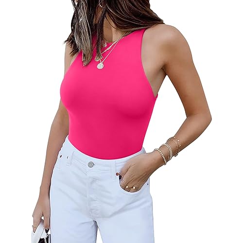 REORIA Butsmooth® Women’s Basic Sexy Sleeveless Racer Back Halter Neck Bodysuit Tank Tops