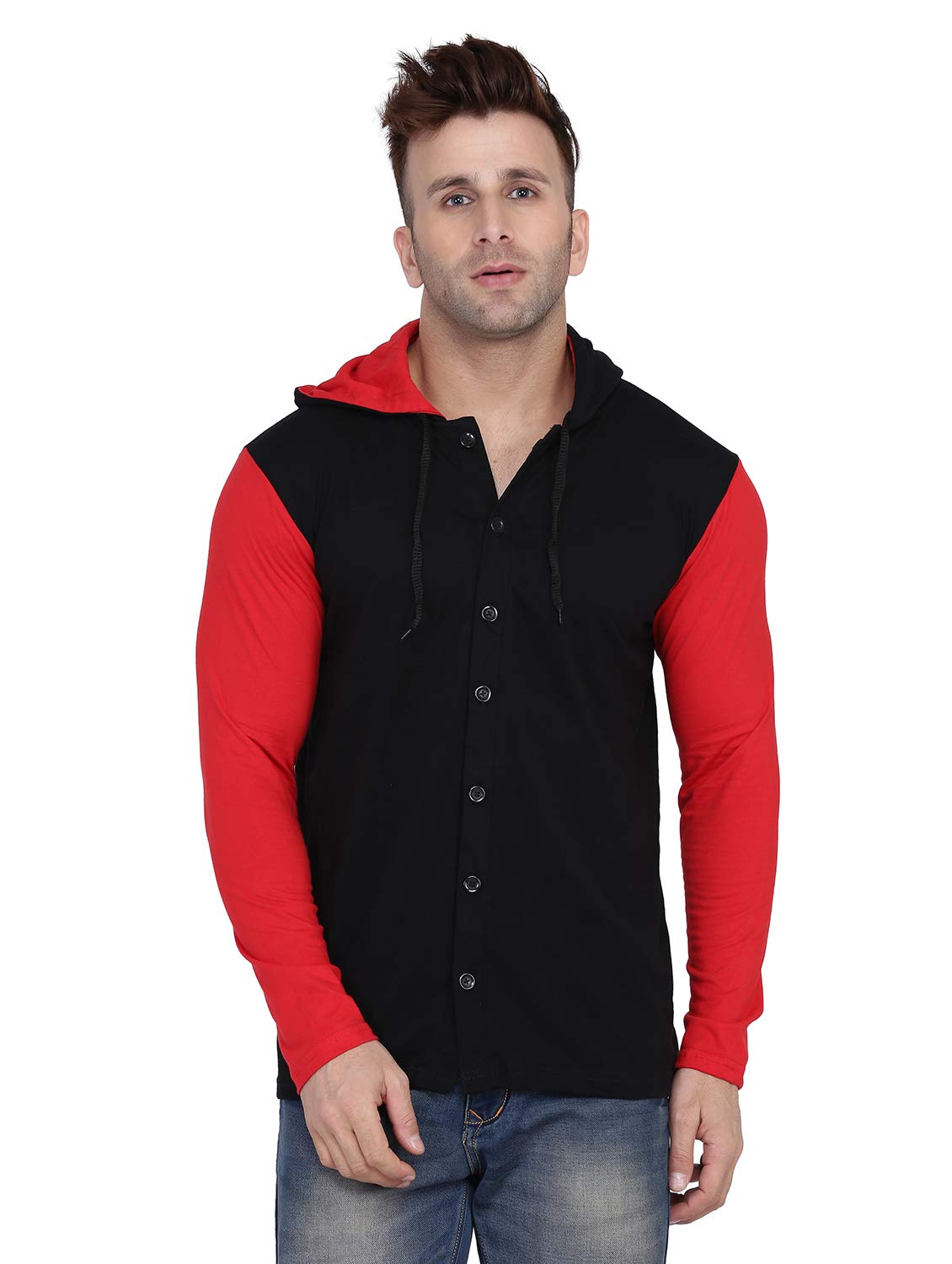 geum Men’s Full Sleeve Hooded T-Shirt with Button-Down Front | Casual Slim Fit Cotton Shirt-Style Tee-picture-56