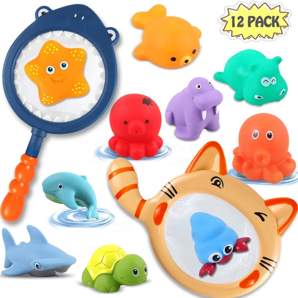 POKONBOY Bath Toys for Toddlers, Bath Toys Bathtube Toys Ocean Animals Bath Toys Fishing Net Water Toys Kids Bath Time Play Set for Toddlers Kids and Babies