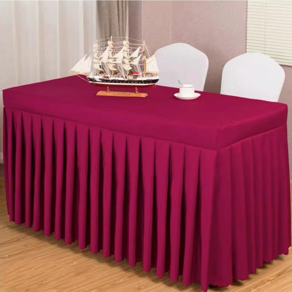 Nappes de banquet d'hôtel rouge bordeaux à volants pour décoration buffet
