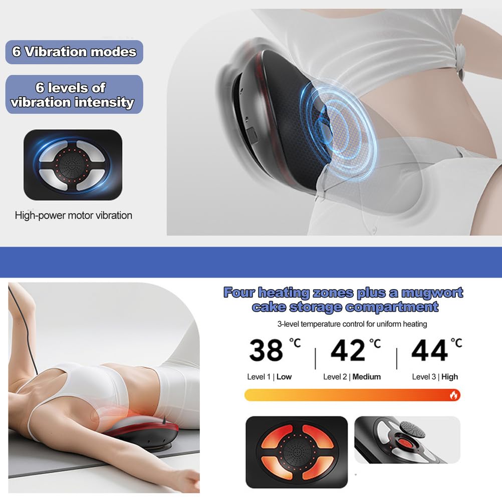 Almohada Lumbar, Cojín Lumbar Recargable para Aliviar el Dolor de Espalda, Almohada Ergonómica de Soporte 6 Modos de vibración para Silla de Oficina y Asiento de Automóvil