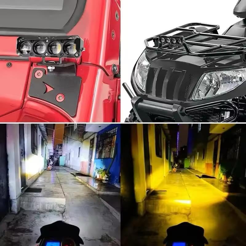 Image of AutoBizarre Car Motorcycle 12V Headlight Led Projector Lamp Dual Color Yellow White Fog Light Metal Body Spotlight Universal for All Bikes Cars SUVs etc. (4 LED, 2 Pcs)