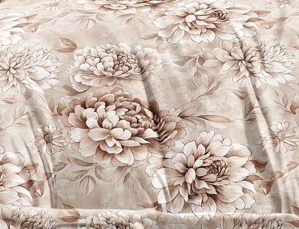 Image of DECOR2ADMIRE 300 TC Super King Size Glace Cotton Printed Bedsheet with 2 Pillow Covers - 108 inch x 108 inch (275cm x 275cm) - Available in Multiple Elegant Designs (Brown Petal Garden)