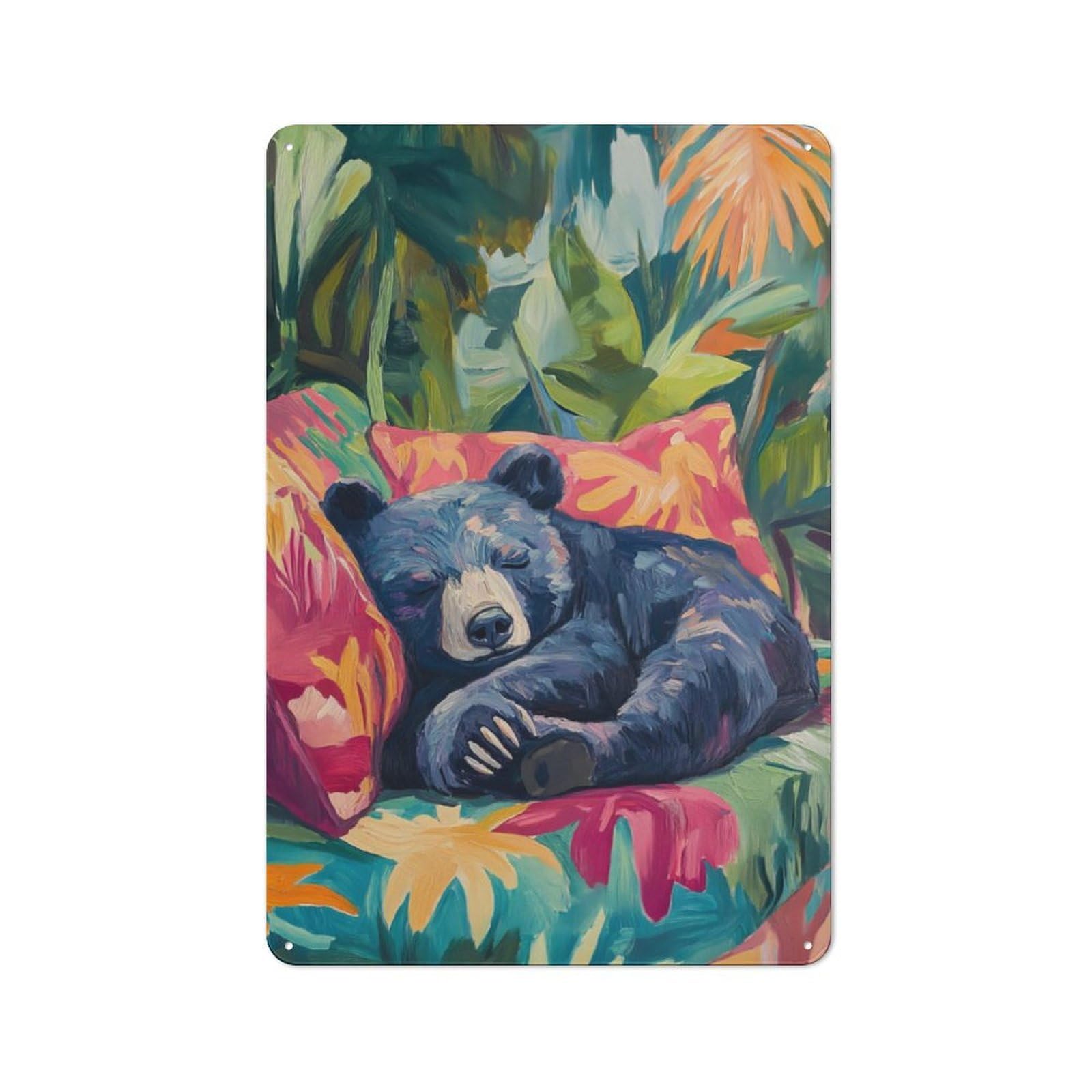 Junmoney Sleeping Bear In Tropical Paradise Rustic Tin Sign 30X20cm For Man Cave Or Games Room, A Decorative Gift For A Newly Furnished Man Cave And Games Room