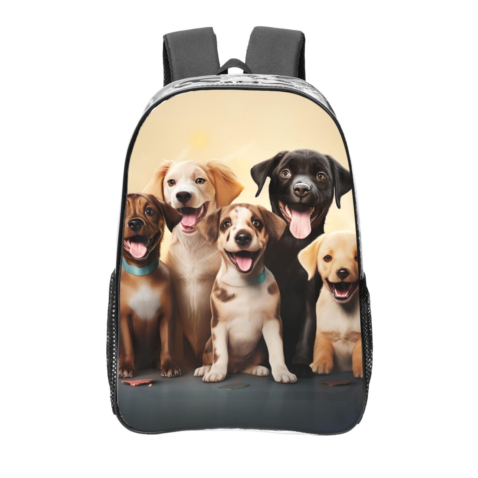 Dogs Happy Party Clear Backpack Heavy Duty PVC Transparent Backpacks Large See Through Bag for Work Travel