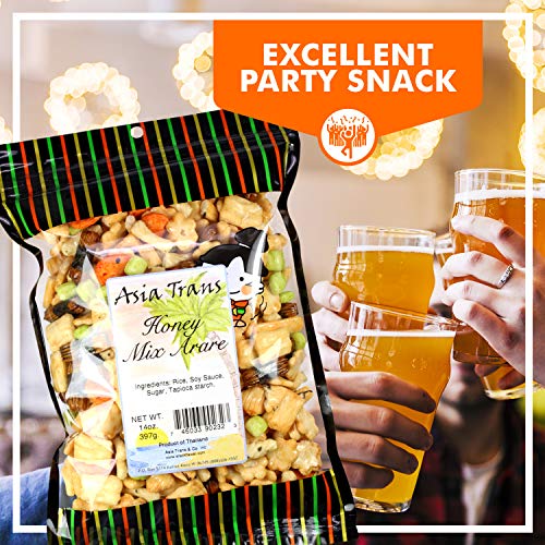 Image of Asia Trans Honey Mixed Arare - Sweet and Salty Assorted Nori Komaki, Sakura, Kakinotane Rice Crackers - Crunchy Japanese Snack, Hawaiian Kaki Mochi - Great with Popcorn, Trail Mix, Beer - 12 Oz Pack