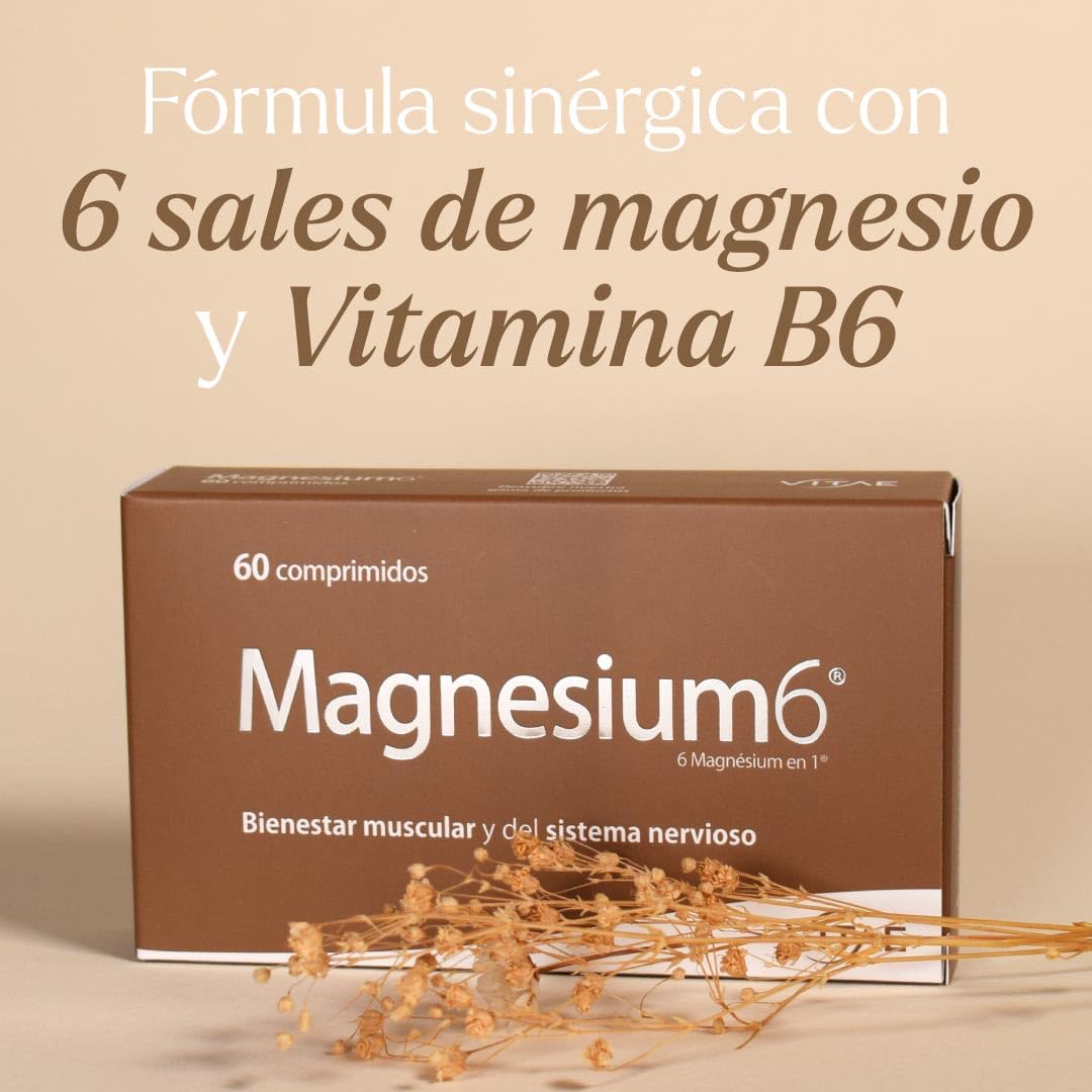 Vitae – Magnesium6 60 comprimidos | 6 Sales de Magnesio con Taurina y Vitamina B6 | Magnesio Complex de Alta Biodisponibilidad | Apoyo Muscular, Fatiga y Contracturas