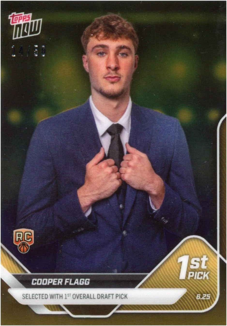 2025 Topps Now Cooper Flagg #D1 Gold Chrome /50 Dallas Mavericks Rookie RC Basketball Card