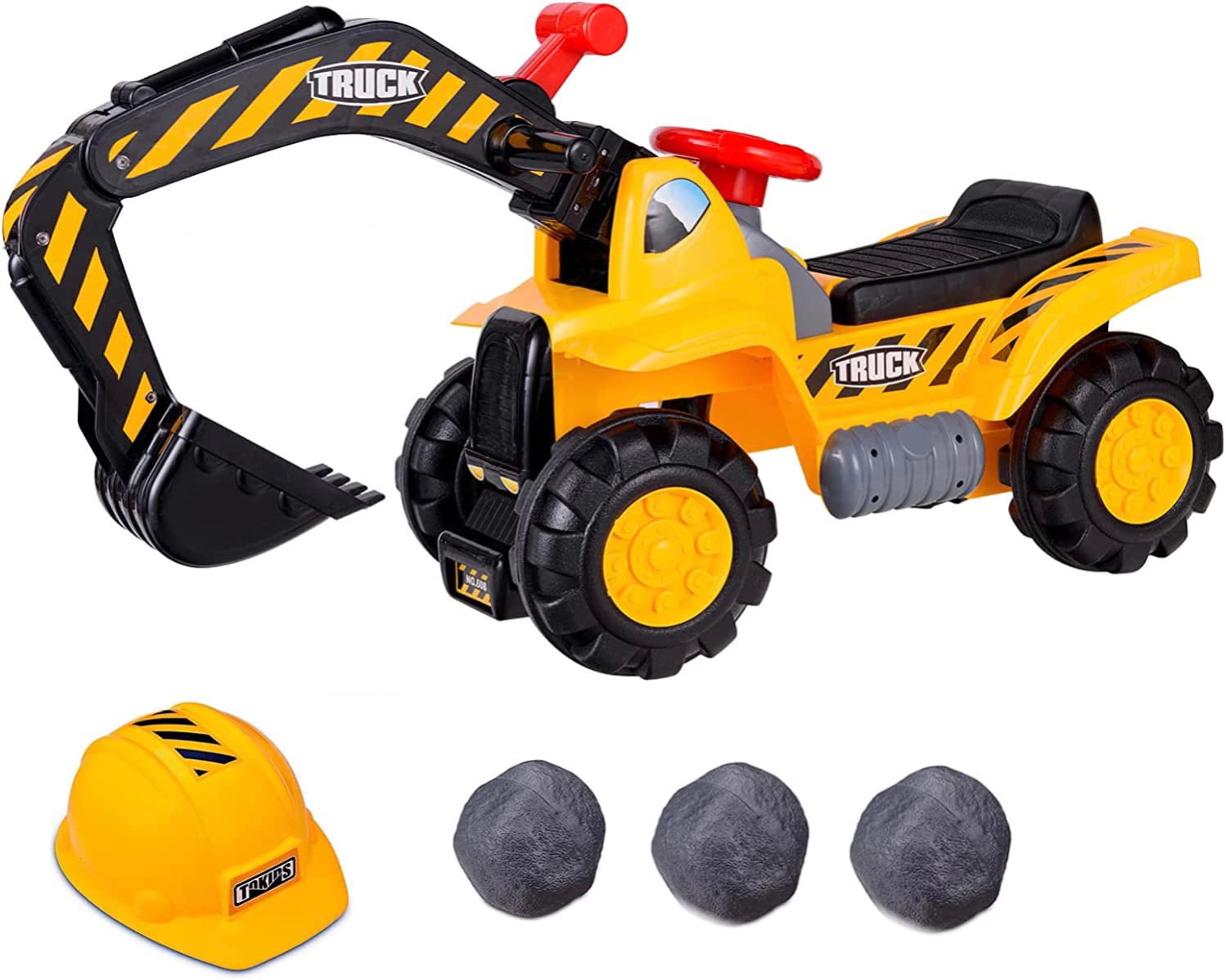 GYMAX Ruspa Giocattolo per Bambini, Escavatore Giocattolo Grande con Suono, Adatto per Casa e Giardino, di Plastica, Giallo, 84x45x30cm