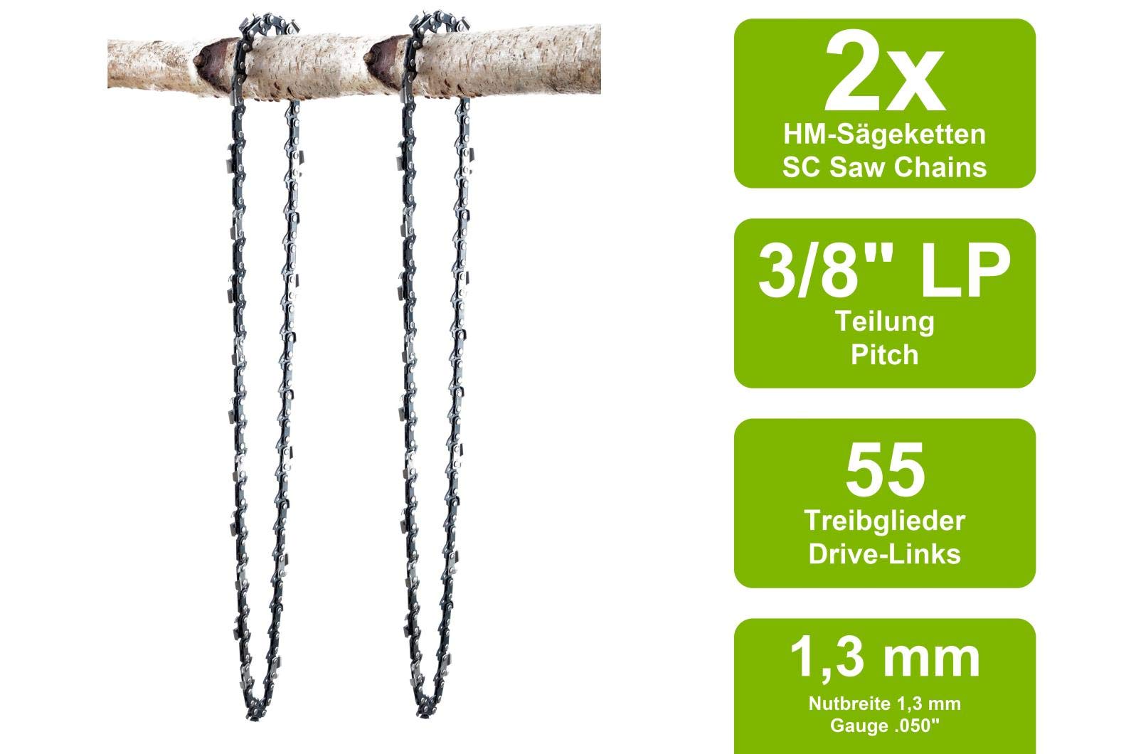 2 Chaînes + guide adapté pour Stihl MSE200 C-BQ | 40cm 3/8LP 55M 1,3mm