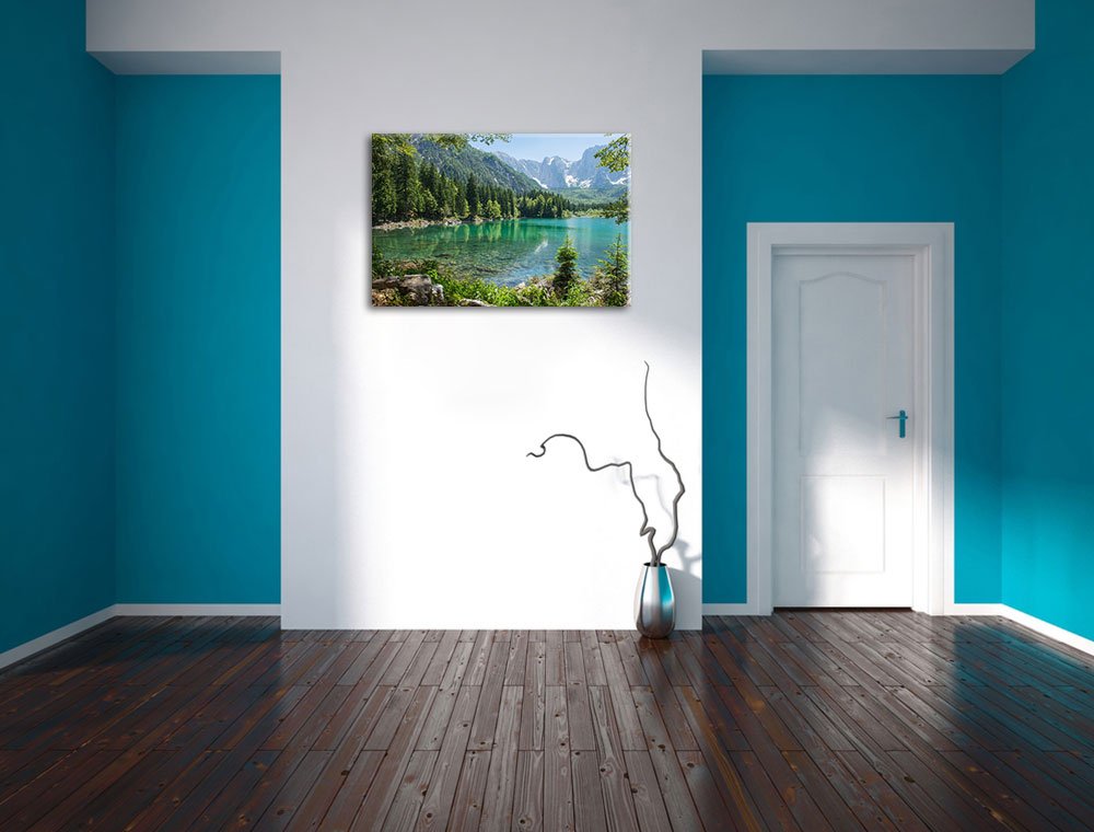 Pixxprint Wunderschöner See im Wald, Größe: 120x80cm, Leinwandbild, fertig gespannt, Wandbild, Dekoration, Kunstdruck, kein Poster