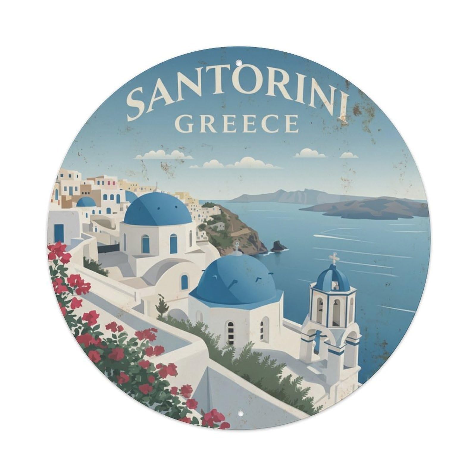 Galvaxio Style Vintage Travel Oia Santorini Seascape 1 Metal Tin Sign