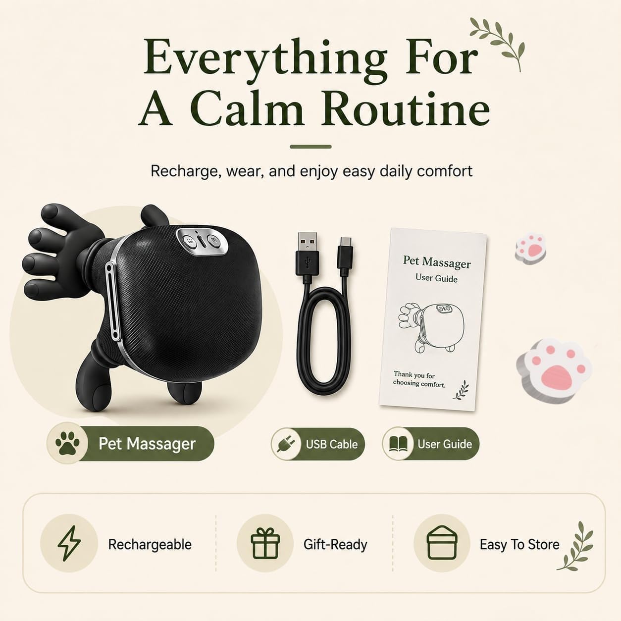 Massaggiatore Cani Portatile, Massaggiatore Elettrico Rilassante Per Animali Funzione Riscaldamento Delicato, Ricarica Wireless Comando Pulsante Singolo, Adatto Cani Gatti (Verde)