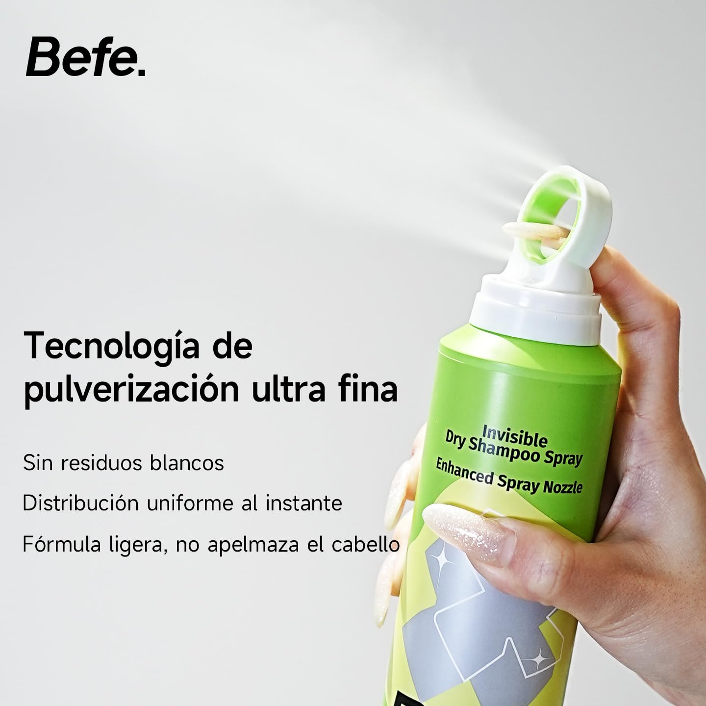 Befe Champú Seco para Cabello/Pelo Graso – Sin Residuos Blancos, Volumen Instantáneo, Spray Fino y Ligero, Cabello Limpio sin Lavar el Pelo, Refresca al Instante (1 PCS)