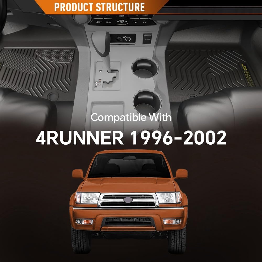 ANDPLAY Floor Mats Liners 3PCS Compatible with Toyota 4Runner 1996 1997 1998 1999 2000 2001 2002 1st & 2nd Row TPE All Weather Protection Gray Floor Liners alfombras para carro