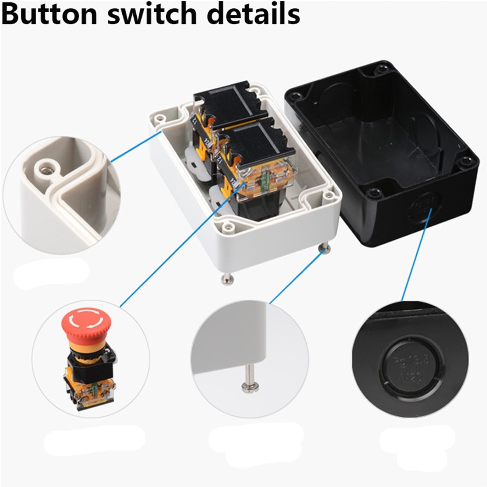 Knopfschalter-Steuerbox aus Kunststoff, selbststartender Knopf, wasserdichte Box, elektrischer industrieller Not-Aus-Schalter (Farbe: 4-Loch-03)