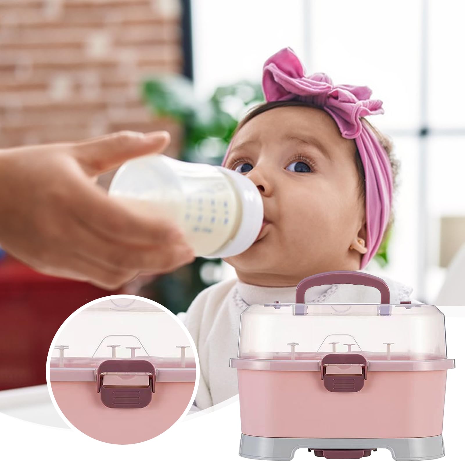 Organizador de biberones para encimeras, a prueba de polvo, portátil, extraíble, estante de secado de biberones, cajas de guardería de gran capacidad para almacenamiento de leche, alimentación y