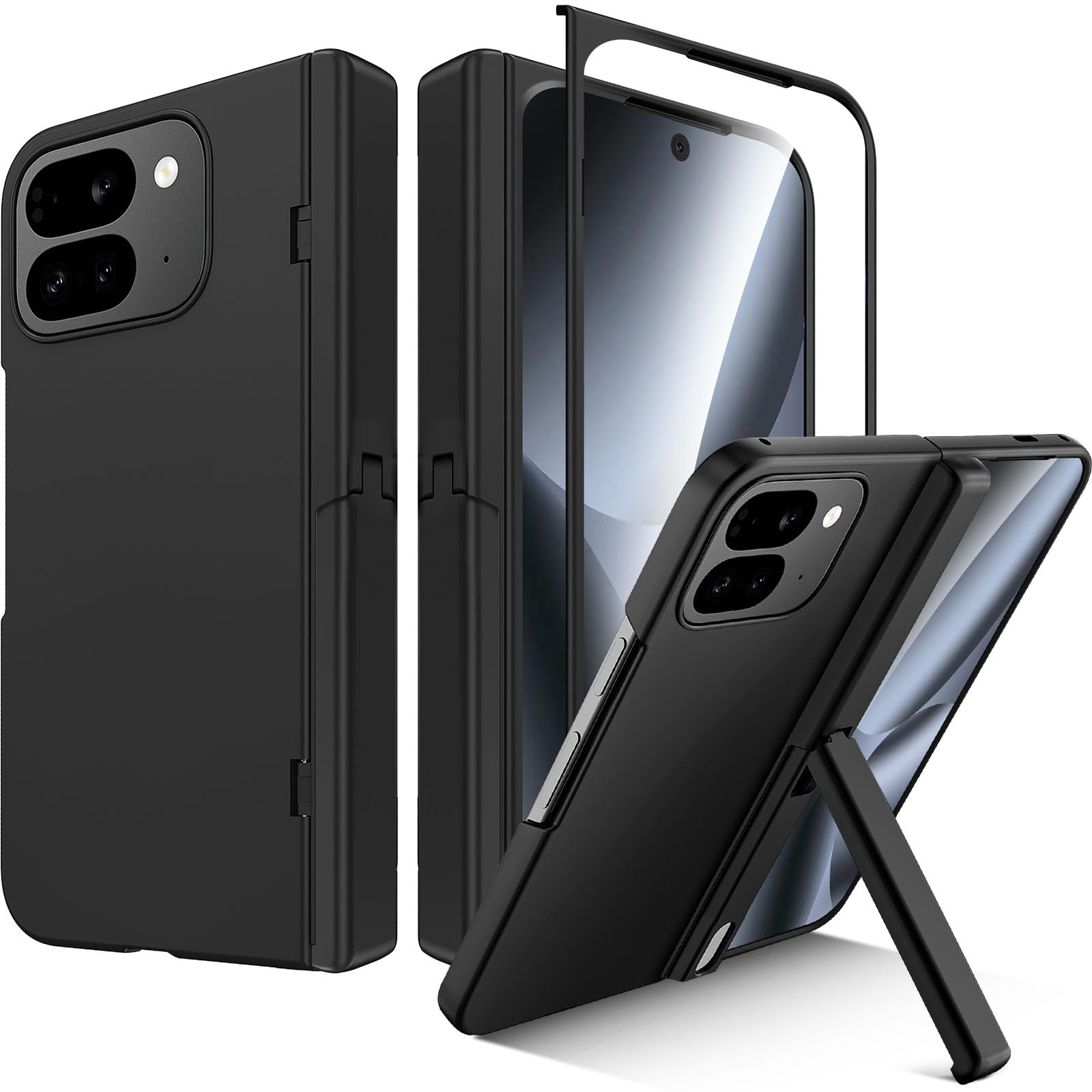 Miimall 対応 Pixel 10 Pro Fold ケース フィルム一体型 スタンド機能 ヒンジ保護 耐衝撃 衝撃保護 防塵 滑り止め 全面保護 スリム Case バンパー グーグル ピクセル10 プロ フォールド スマホカバー 携帯ケース（ブラック）