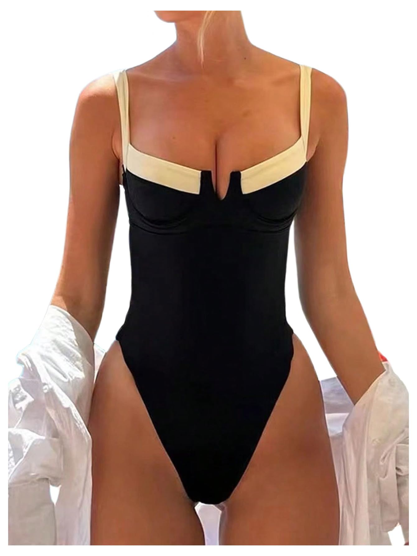 SOLY HUX Womens One Piece Bathing Suits High Cut Swimwear Push Up Bathing Suits Beach Vacation Clothes