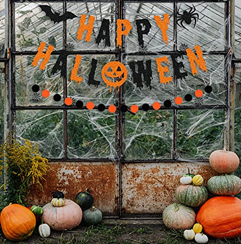 Cavla Glitter Happy Halloween Banner And Circle Dots Garland Black Orange Glittery Halloween Garland Banner With Bat And Spider Signs Halloween Haunted Houses Wall Fireplace Party Decorations Supplies #TOP4