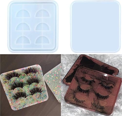 Miamay Un juego de soporte de pestañas postizas, molde de fundición de resina, funda de pestañas, molde de resina de silicona, bandeja de exhibición