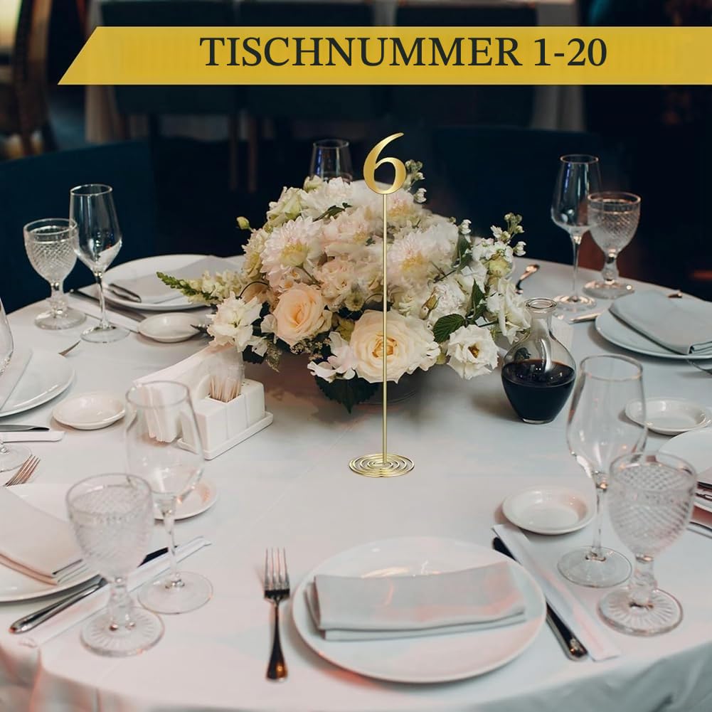 Metallische Tischnummern Party Tischnummern 1-20 für Hochzeitsempfang 12 mit Stabiler Halterungsbasis