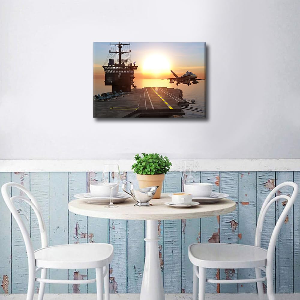 TISHIRON Wall Art for Living Room Aircraft Taking Off from Aircraft Carriers Wall Decor Framed Wall Painting Jet Canvas Prints Pictures Decoration for Bedroom Modern Artwork Office Wall Art 18x12in - Image 2