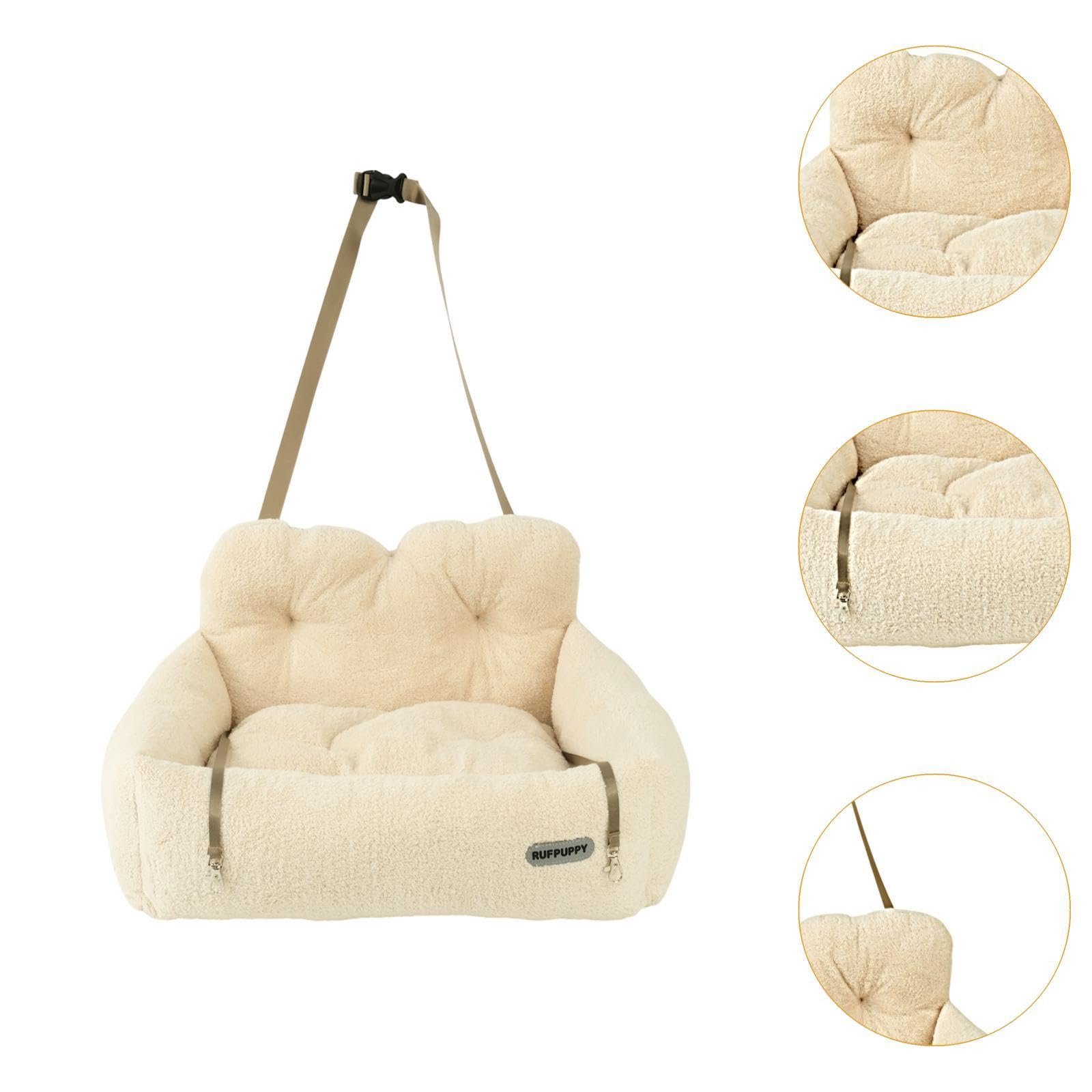 Asiento para Mascotas Cama SUV Coche Perro Asiento Lavable Antideslizante Correas Dobles Transportín Portátil Adecuado para Viaje Auto Acampada, Beige S