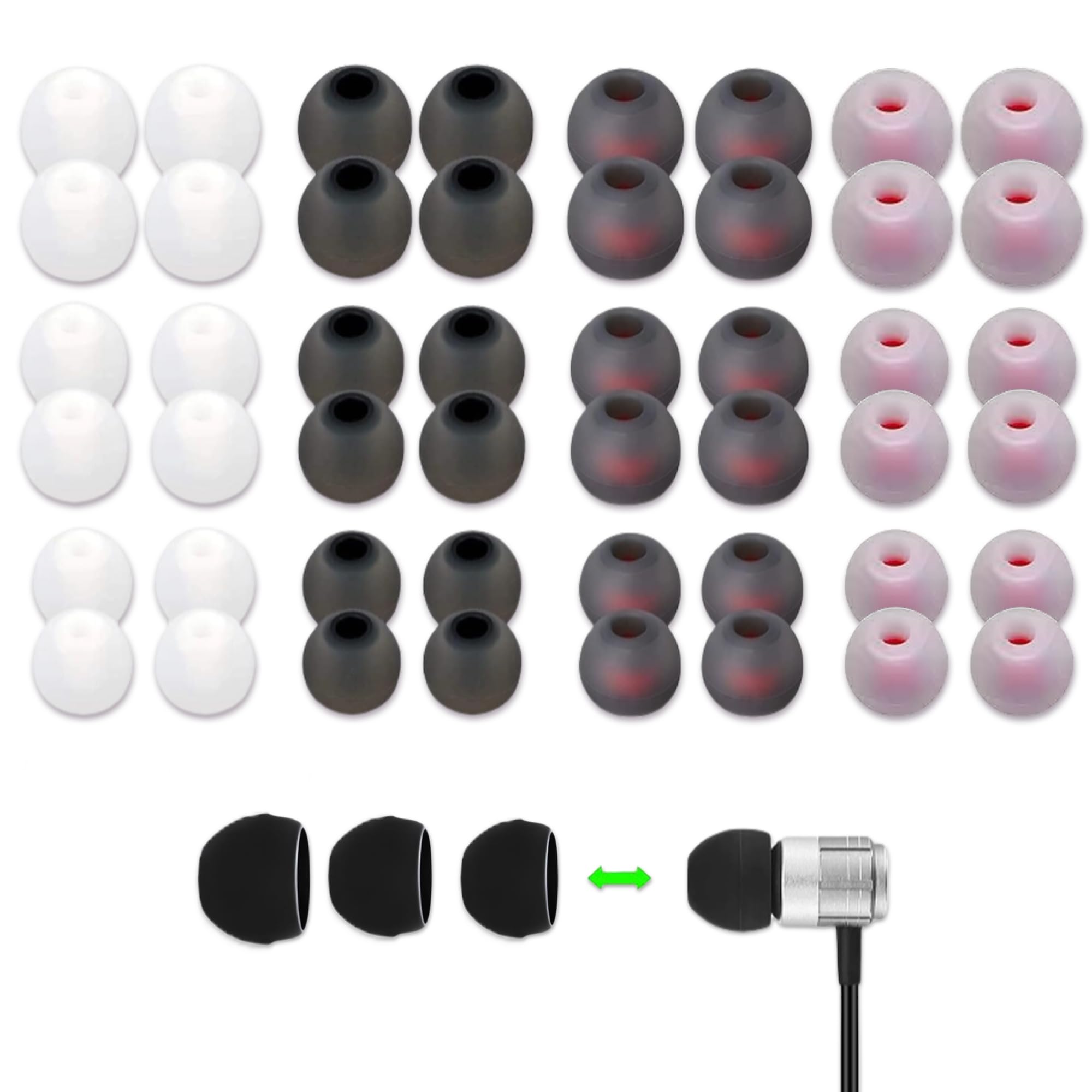 Earbud Tips, 48 PCS Earphone Buds Replacement Tips, Ear Phone Rubber Ends Buds with Noise Isolation and Comfortable, Earbud Replacements 4 Color, 3 Size (S/M/L)