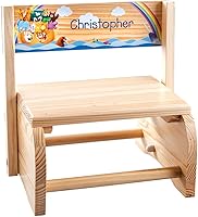 Vista 1 de Taburete personalizado natural de arca de Noé, hecho de madera duradera, acabado natural, mide 9 3/4 pulgadas x 10 3/4 pulgadas