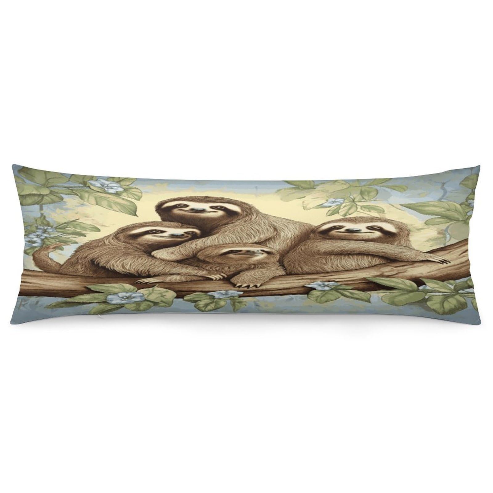 Sloth Family Throw Pillow Covers with Silent Zipper Polyester Pillow Protectors Removable Pillow Cases Soft Pillowcase Cozy Pillow Sham Cushion Cover for Sofa Car Bed 20"x54"