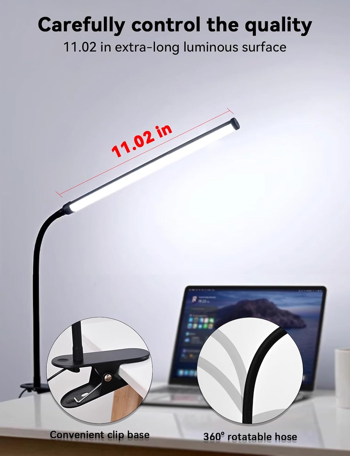 2 Pack LED Desk Lamp with Clamp,Eye-Friendly Clip on Lights for Home Office Study Reading,3 Modes 10 Brightness,Long Flexible Goose-Neck,Swing Arm Architect Task Table Lamps with USB Adapter