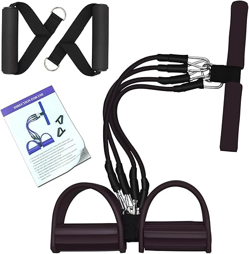 Miniatura 7 de Banda de Resistencia con Pedales, Cuerda Elástica de Tracción de 4 Tubos, Equipo para Abdominales, Correa de Yoga Expansor de Culturismo, Bandas de